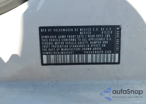 2020 Volkswagen Jetta 1.4T R-Line/1.4T S z USA, uszkodzony, nr VIN 3VWN57BU8LM044407